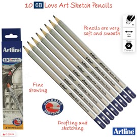 artline 10 x 6B Graded Artist Professional Pencils Write Draw Sketch Shade + ZOFAX Biro BLACK Pen