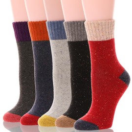 Women Merino Wool Socks Winter Warm Thermal Thick Hiking Cozy Comfy Crew Socks Stocking Stuffers Gifts for Womens 5 Pairs(Colorful)