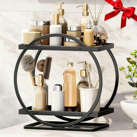 YIWANFW Bathroom Counter Organizer, Black Perfume Organizer for Dresser, 2 Tier Bathroom Organizer Countertop, Vanity Makeup Organizers, Skincare Display Tray for Bathroom Sink Storage