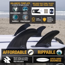 Ho Stevie! Fiberglass Reinforced Polymer Surfboard Fins - Quad (4 Fins) Twin Tab or Single Tab Sizes, Choose Color (Black, Single Tab)