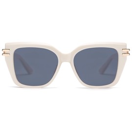 AMOMOMA Oversized Square Cat Eye Sunglasses for Women Trendy 70s Polarized Sun Glasses AM6635 white/Gray