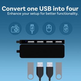 MMOBIEL 4-Port USB 2.0 Ultra Slim Data Hub Adapter Black