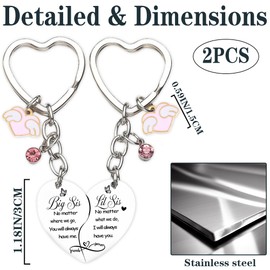 Sister Keychain Gifts for Women Girl - Funny Adults Teen Sisters Matching Set Present for Birthday Graduation, Long Distance Keyring with Cute Heart Wing Accessories Big Sis Lil Sis