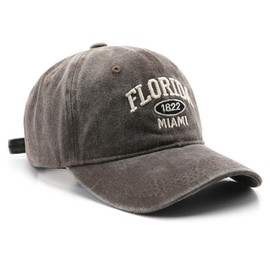 Florida Hat Distressed Vintage Basebal Cap Cotton Sun Hat Trucker Cap, Brown, Medium-Large