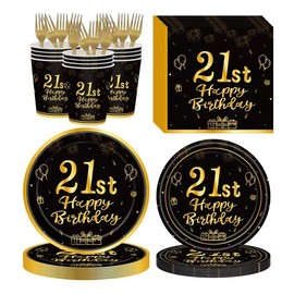 120Pcs 60th Birthday Party Supplies Plates Napkins Cups Forks Tableware Set Gold Black Happy 60th Birthday Themed Disposable Tableware Decoration Serves 24 Guests for Women Men 60 Years