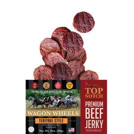 Top Notch Wagon Wheels Jerky - 10 oz Bag of Beef Jerky - High Protein Snacks for Kids and Adults Made From Locally Raised Beef - Flavorful Rounds of Premium Beef Jerky (Teriyaki)