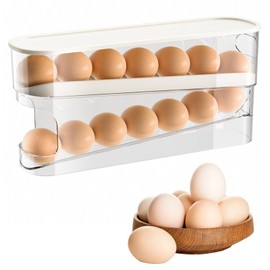 XWCHASA Rolling Egg Holder, 2-layer Egg Holder Storage, Egg Storage for Kitchen, Rolling Egg Dispenser, Space-Saving Design for Fridge Storage