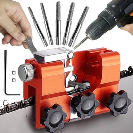 VOUSXLLEZ Upgraded Chainsaw Sharpener Tool,Chain Saw Sharpening Jig with 5Pcs Tungsten Carbide,Hand-Cranked Chainsaw Sharpening Jig Kit,Suitable 6"-22" All Kinds of Electric Saws (Orange)