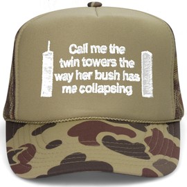 Call Me The Twin Towers Trucker Hat | Funny Meme Party Trendy Cowboy | Premium Snapback Hat for Men & Women (US, Alpha, One Size, Green Camo)