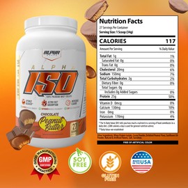Alpha Supps ISO, Low Carb 100% Whey Protein Isolate Powder, 25 Grams Per Serving, Helps Support Muscle Growth, Low Sugar and Gluten Free (Chocolate Peanut Butter, 5 lb)