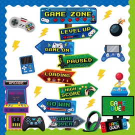 Video Game Theme Bulletin Board Set Directional Signs Level up Classroom Decorations Welcome Video Game Paper Cutouts Gamer Bulletin Board for Back to School Students Teachers Chalkboard Wall Decor