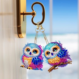 YUE ZHE 6 PCS Owl Diamond Painting Keychains Owl Diamond Art Kits for Adults Double Sided DIY 5D Painting for Adults Beginners DIY Crafts Decor