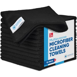 Microfiber Wholesale Black Microfiber Cleaning Cloth - 12 Pack | Better Quality All Purpose Towels Great for Messes in The Home | Clean, Dust, Polish | Soft, Absorbent, Durable | Wash 100s of Times