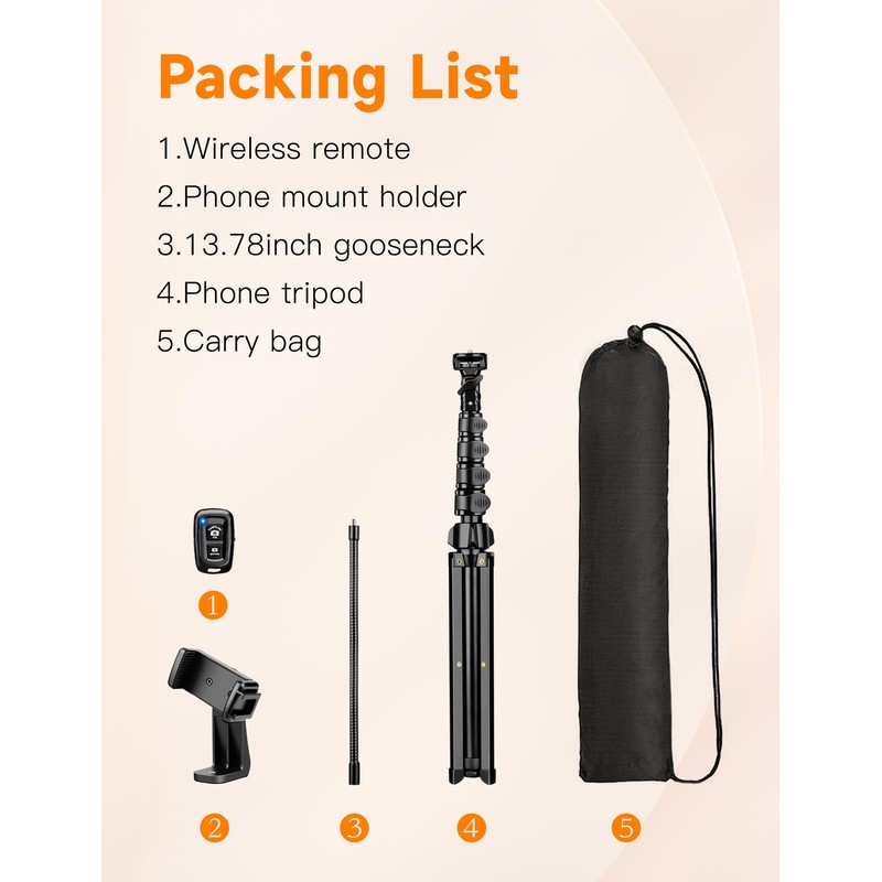 Phone Tripod, 86" Tall Tripod for iPhone with Flexible Gooseneck