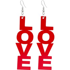 Eioi & Lmnm Women's Acrylic Love Letter Dangle Earrings, Bold Exaggerated Love Letters Statement Earrings, Lightweight Love Long Drop Earrings for Valentines Day Party Date (Red)