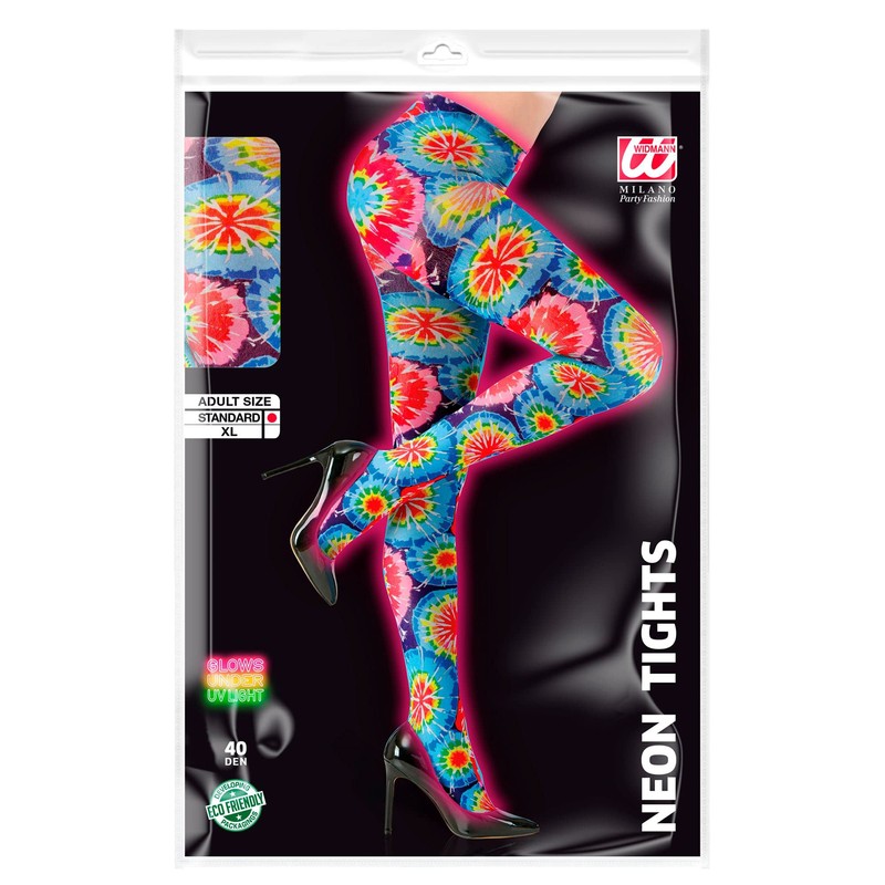 Widmann - Psychedelische Strumpfhose, Neon, 40 DEN, Disco Fever, Karneval,