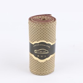 O SHI CAR - Funda de piel genuino antideslizante, diseño suave y cómodo, cosido a mano, para volante de coche, universal, 14.5-15.1 pulgadas (beige, tipo universal de 14.5-15.1 pulgadas)