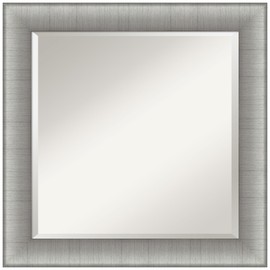 Amanti Art Wall Mirror, Elegant Brushed Pewter Frame Mirror for Wall Decor or use as Bathroom Mirror for Over Sink (24.75 x 24.75 in.) Beveled Mirror, Silver Mirror, Casual Mirror from WI, USA