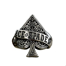 HIJONES Men's Vintage Playing Card Ring Made of Stainless Steel Letter Ace of Spades Heart Shaped Jewellery, Metal, Metal