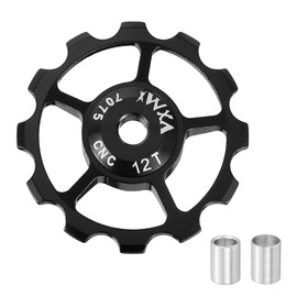 sourcing map 1 Set Bicycle Rear Derailleur Pulley 12T Ceramic Bearing Wheel Aluminum Alloy Guide Roller Wheels for 8/9/10/11 Speed Transmission System Road Bike Mountain Bike BMX, Black