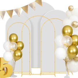 mekpiwu Wedding 3-piece metal wedding arch background bracket (4, 5, 6) with cover cloth - suitable for weddings, birthdays, baby showers, and anniversary celebrations (white, (6*6.6*7.2))