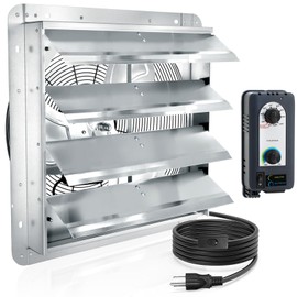 18 inch Shutter Exhaust Fan with Speed & Thermostat Control, 2600 SQ. Ft Coverage Area, 2500 CFM, Upgrade Powerful Wall Mount Attic Vent Fan for Greenhouse, Garage, Chicken Coops Ventilation Fans