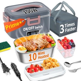 IFENROL Electric Heated Lunch Box for Adults with 1.8L Container, ON/OFF Power Switch & 0.6L Double Layer, Portable 100W 3-IN-1 Fast Heating Food Warmer for Men, 12V/24V/110V for Car Truck Office