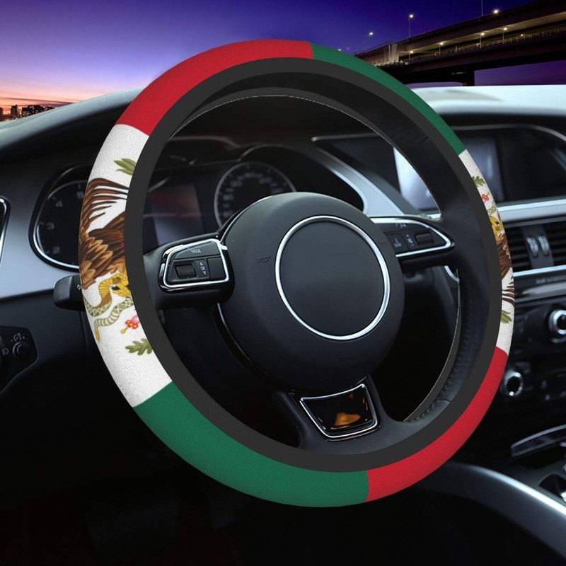 Universal Steering Wheel Covers，Mexican flag Elastic Car Wheel Cover, Anti-Slip