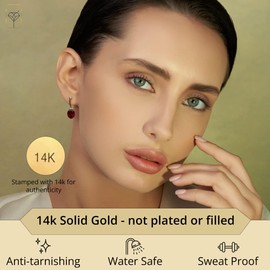 MAX + STONE 14k Yellow Gold Solitaire Oval Cut Created Ruby Drop Dangle Earrings for Women with 10mm x 8mm July Birthstone and Push Back