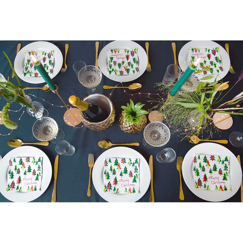 Talking Tables Pack of 21-Recyclable Christmas Tree Napkins Zero Plastic-Perfect