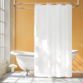 Seenus Waterproof Fabric Stall Shower Curtain with 3 Big Magnets, 48 x 72 inch Washable Cloth Shower Liner with 8 Hooks, Narrow Bathroom White Shower Curtain for Rv Trailer