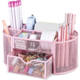 COOLKITALENT Niños Organizador de Escritorio de Malla con Portalápices y cajón,Organizador de Oficina,Escritorio ordenado,Titular de la Pluma,Sistema de Escritorio,Utilizado en Escuelas, Oficinas,Rosa