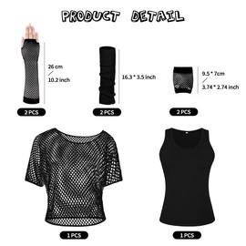 Women's Casual 80s Costumes Neon Outfit Accessories Off Shoulder T-Shirt, Fishnet Gloves Legwarmers