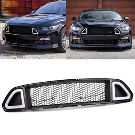 PIT66 Front Hood Upper Grille Grill Compatible with Ford Mustang 2015-2017 All Models with White DRL LED Light