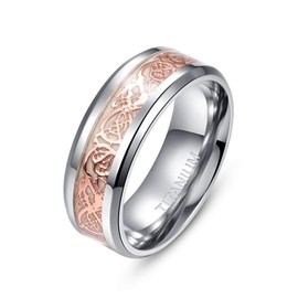 Empsoul Men's Tianium Ring 8mm Rose Gold Celtic Dargon Ring Wedding Engagement Ring Size 13