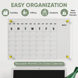 Dry Erase Acrylic Calendar for Wall | White board Calendar | Large Clear Glass Calendar Alternative | Non Magnetic Board | Reusable Monthly Planner Family Calendar (Clear Acrylic, 18x24)
