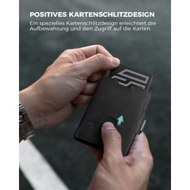 DODENSHA Airtag Mini Geldbörse mit Münzfach und RFID-Schutz I Portmonee mit Knöpfen für Herren I Slim Wallet I Karten Portemonnaie Klein | Kreditkartenetui für Herren | Crazy-Horse Schwarz