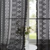 Ronaldecor Black Boho Linen Textured Tassel Sheer Lace Curtains, Chic