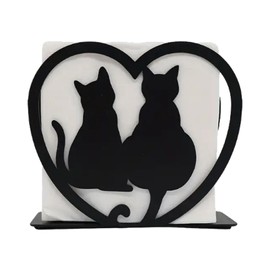 Napkin Holder with Black Cat, Iron Napkin Holder, Freestanding Metal Tissue Dispenser, Iron Paper Napkin Stand, Suitable for Dining Room, Kitchen, Living Room, Bedroom