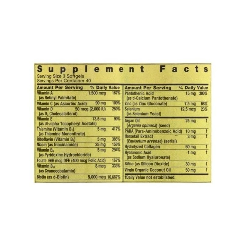 Hair Skin Nails 120 Softgels + 5,000 Mcg Biotin +