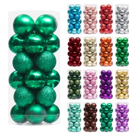 XmasExp 24ct Mini Christmas Ball Ornaments Shatterproof Christmas Ornaments Set Decorations for Xmas Tree Balls 30mm/1.18" (Malechite Green)