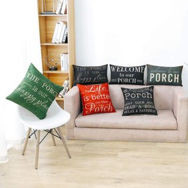 TRENDIN Farmhouse Porch Oblong Pillow Cover 20x12 inch Vintage Black Word The Porch is Our Happy Place Throw Pillow Cover for Couch Sofa PL565TR