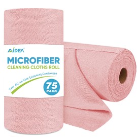 AIDEA AIDEA Microfiber Cleaning Cloth Roll, 75PK, Tear Away Reusable Paper Towels, Microfiber Towels for Cars, Shop Towels, Pink Towels Lint Free Cleaning Rags for House, Kitchen, Garage Shop, 11.5"11.5"