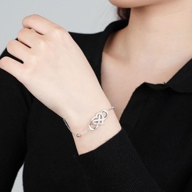 GWAWG Silver Bracelet, Delicate Silver Love Heart Bracelet for Women, Cubic Zirconia Adjustable Bracelet Jewellery Gift for Ladies Birthday Christmas