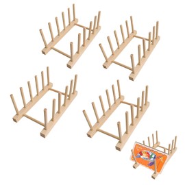 Qivine Set of 4 Plate Stands, 5 Slots Wooden Dish Drainer Plate Holder Vertical Book Stand Kitchen Organiser Pot Lid Holder for Tableware, Books, Chopping Board, Pot Lid