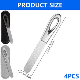4Pcs Metal Nail Files with Leather Case, Professional Stainless Steel Nails File Set Double Sided Nail Buffering Files for Men & Women Travel Size Non-Slip Handle for Acrylic, Gel Nails Care Onychomyc