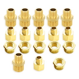 Bwintech 18 Pcs 1/4" to 3/8" Female & Male BSP Thread Brass Hex Nipple & Hex Reducer & Hex Bushing Connector for Pipe Connecting Conversion