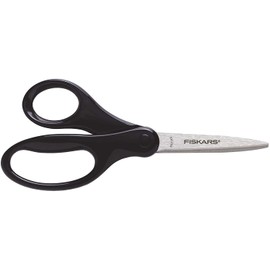 Fiskars 7" Safety School Scissors with Stainless Steel Pointed Tip Blades for Children, Kids, Students (Black)
