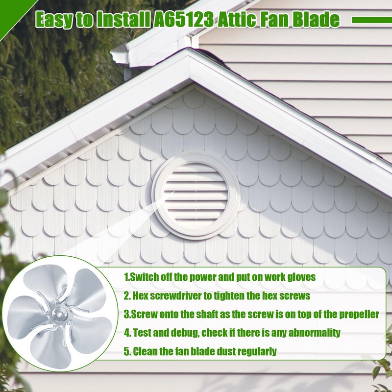 Earthtec A65123 Attic Exhaust Fan Blade Replacement Propeller 12 Inch