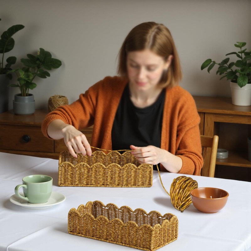 Scalloped Toilet Paper Basket: Water-Resistant Handmade Organizer - Natural Tan
